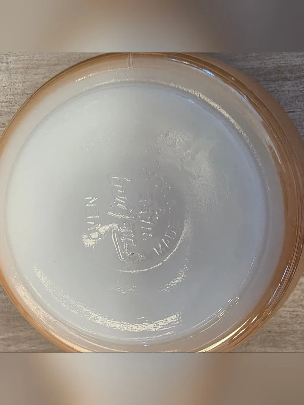 Fire King Vintage Peach Lustre Chili Bowl with Handle Beehive Ribbed Iridescent